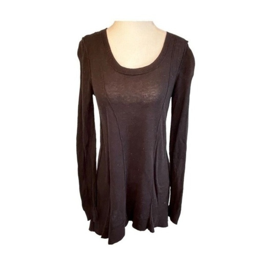 Ruby Moon Scoop Neck Sweater Black Knit Mesh Panels‎ M